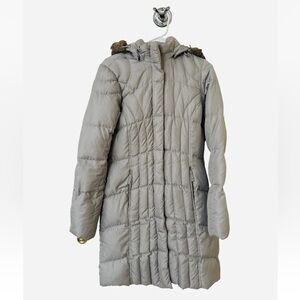 EDDIE BAUER Women's Long Gray Puffer Coat Down Filled, Fur-Lined Hood, Sz Small